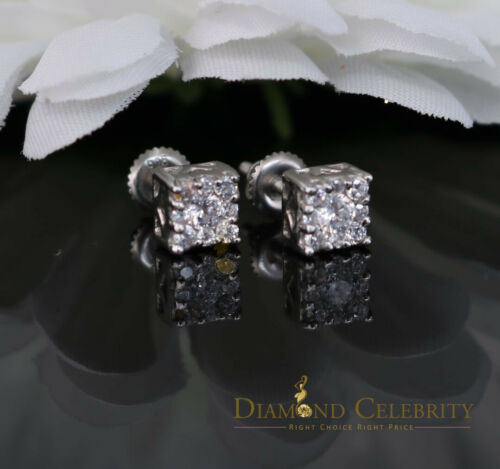 DiamondCelebritees  Hip Hop 925 White Silver Screw Back 0.6ct Cubic Zirconia Women's Square Earrings
