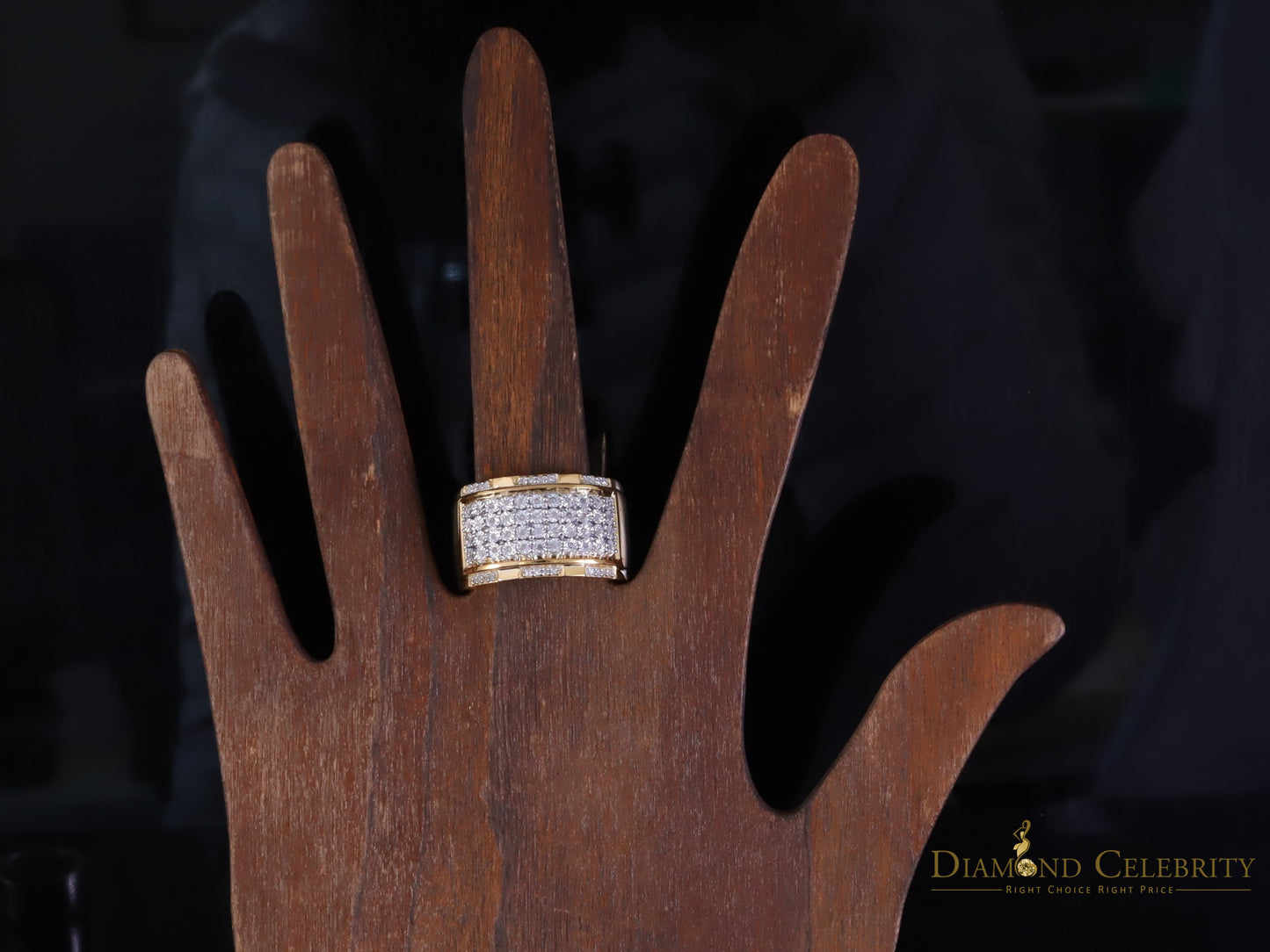 DiamondCelebritees Big 0.25ct Real Diamond 925 Yellow Miracle set Silver Wide Men's Band Ring SZ10