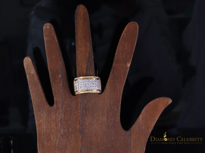 DiamondCelebritees Big 0.25ct Real Diamond 925 Yellow Miracle set Silver Wide Men's Band Ring SZ10