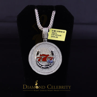 Diamondcelebritees  Gamble W/2.00ct Moissanite White 925 Silver Lucky 777 W/Dice Horse Shoes Pendant