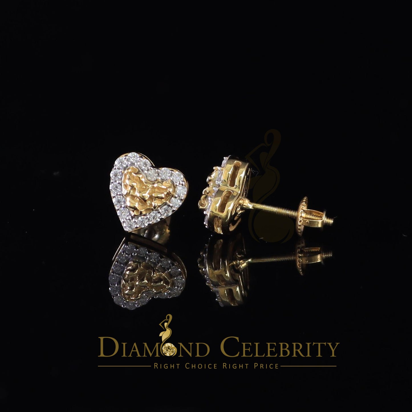 DiamondCelebritees 1.00ct Moissanite Yellow 925 Sterling Silver Women's Heart Shape Nugget Earrings