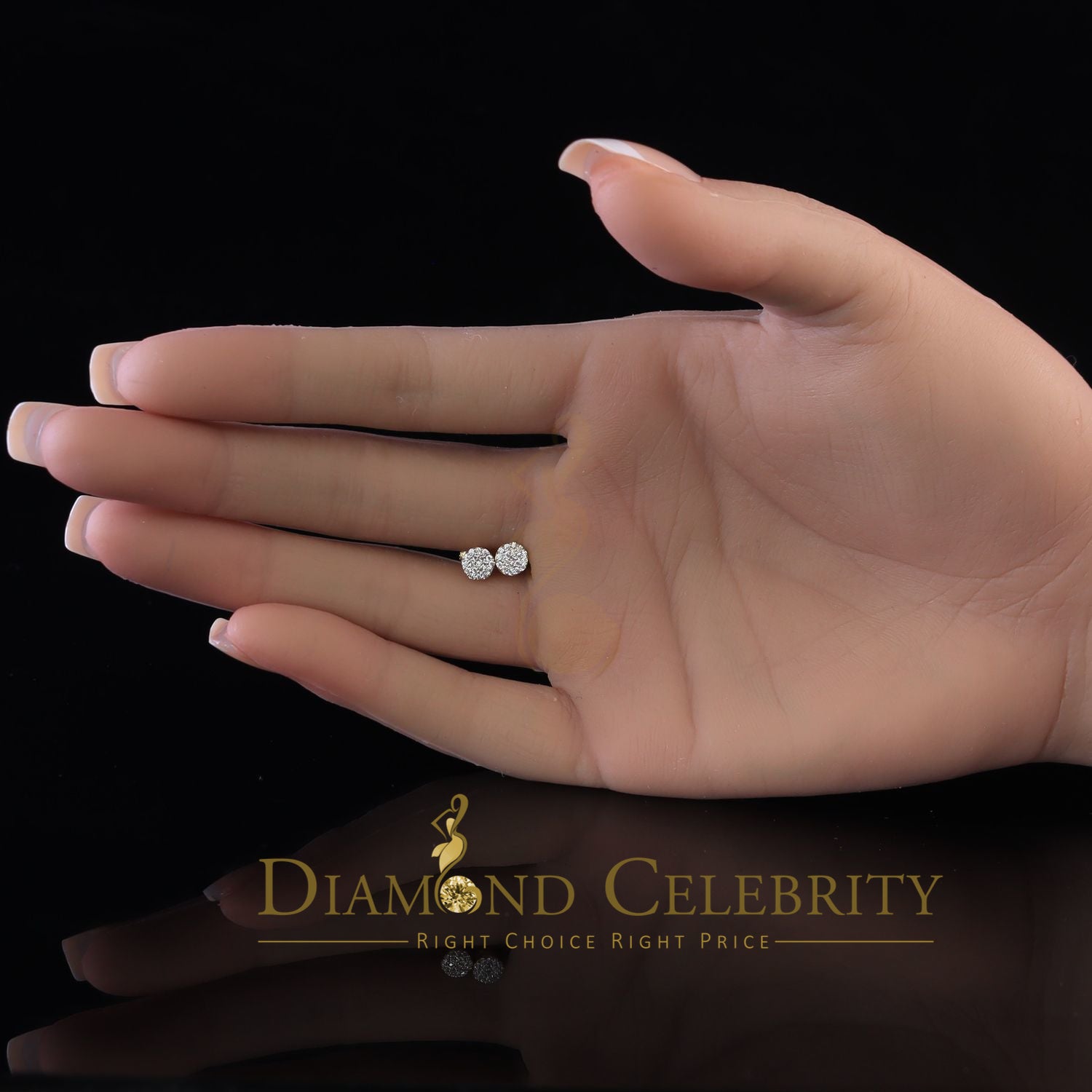 DiamondCelebritees  0.30ct Cubic Zirconia 925 Yellow Silver Aretes Para Hombre Women Round Earrings