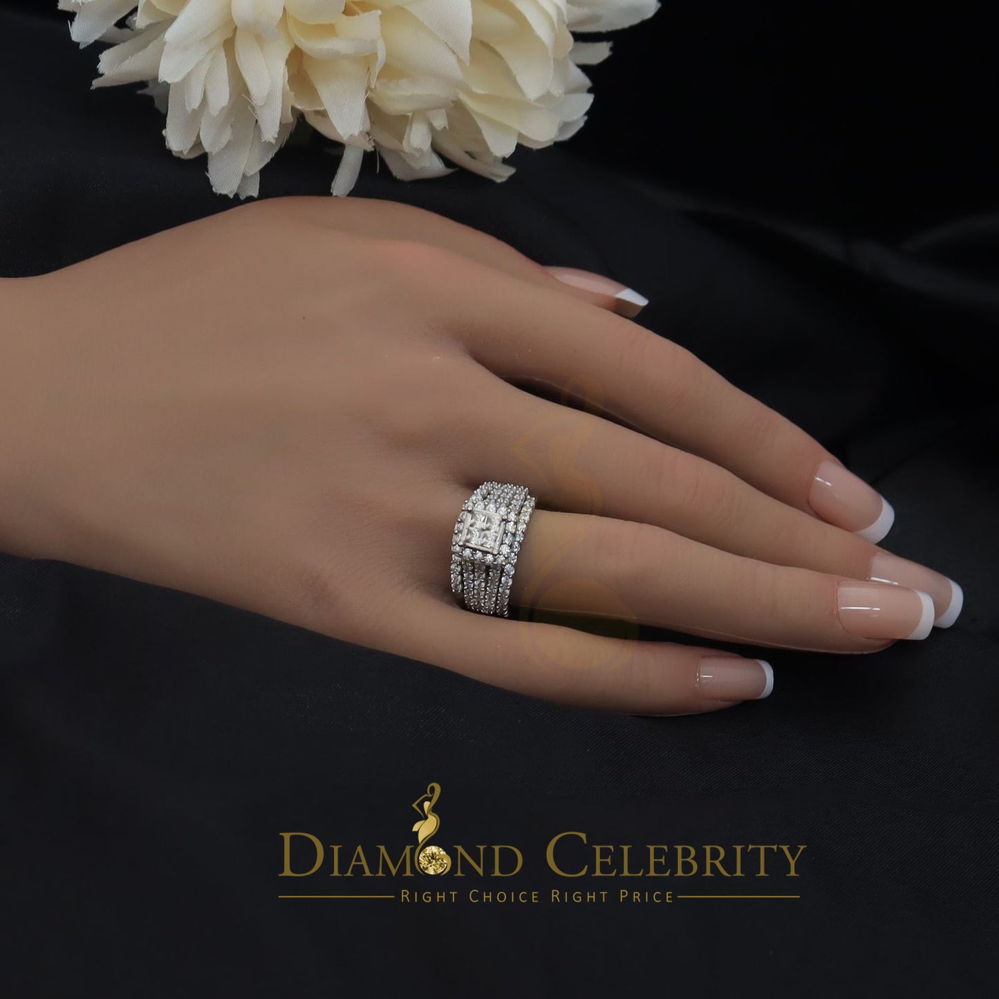 DiamondCelebritees 3. 00ct Cubic Zirconia Sterling White Silver Round Engagement Women's Ring SZ 7