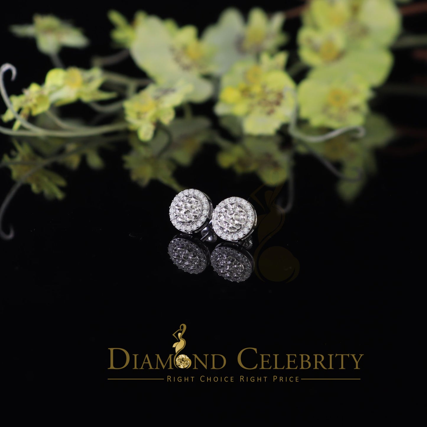 Diamondcelebritees 1.50ct Moissanite White 925 Sterling Silver Women's Circle Shape Nugget Earrings