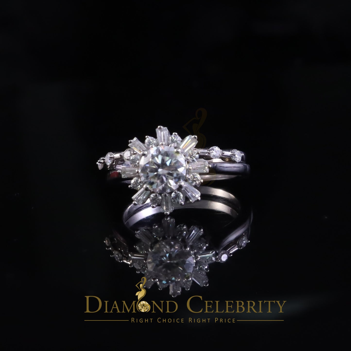 DiamondCelebritees New Womens 925 Silver White 1.25ct VVS 'D' Round Solitaire Moissanite Ring SZ 7
