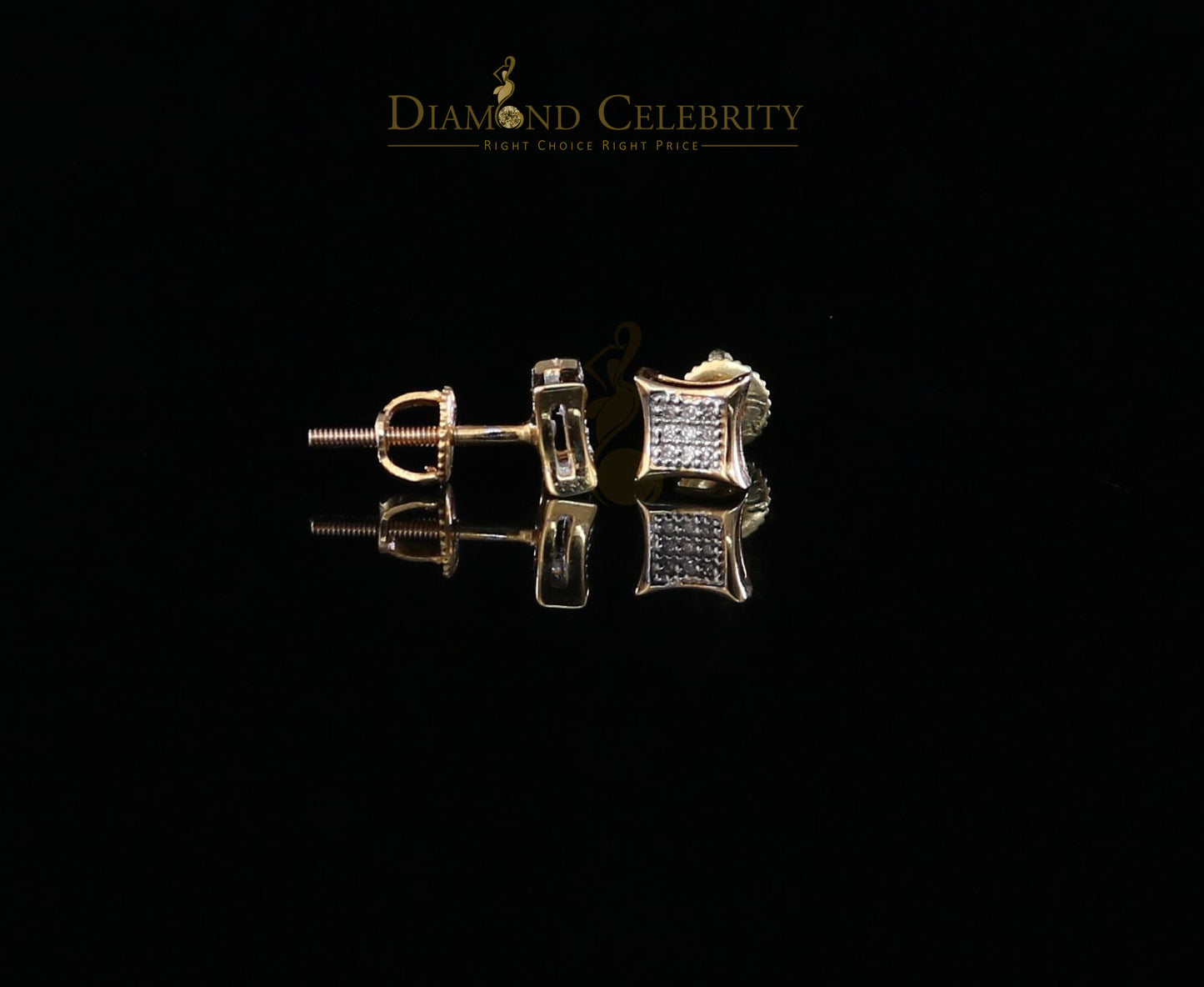 DiamondCelebritees 10K Real Yellow Gold with 0.05ct Real Diamond Square Stud Earring for Men/Women