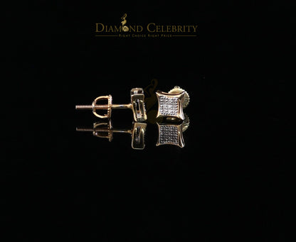 DiamondCelebritees 10K Real Yellow Gold with 0.05ct Real Diamond Square Stud Earring for Men/Women