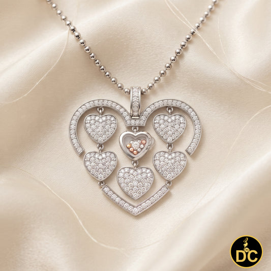 DiamondCelebritees 925 White Sterling Silver Multi Heart Floating Glass CZ Pendant Cubic Zirconia