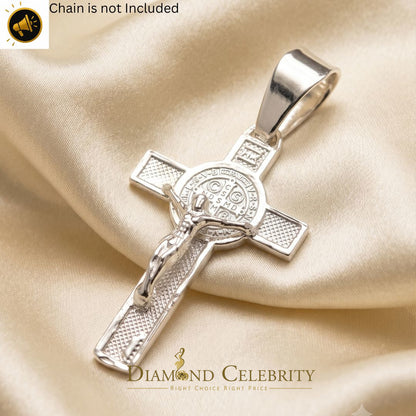 DiamondCelebritees 925 Sterling Silver Men's/Women's Jesus Cross Pendant White Religious