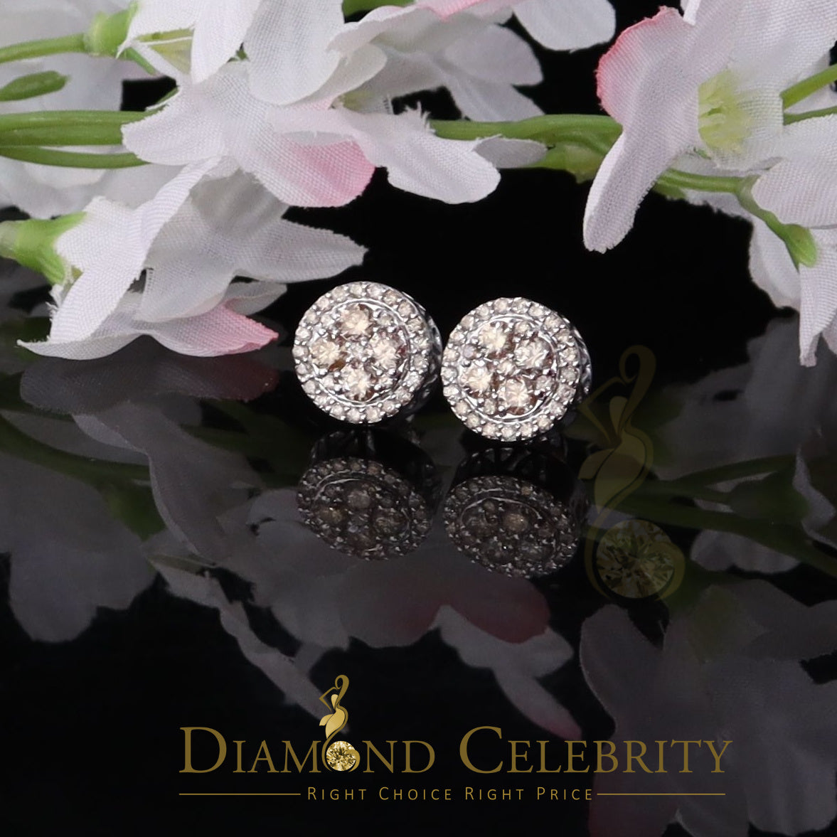 DiamondCelebritees 10K Real White Gold Real Diamond 1.25CT Men's/Women's Stud Round Earring