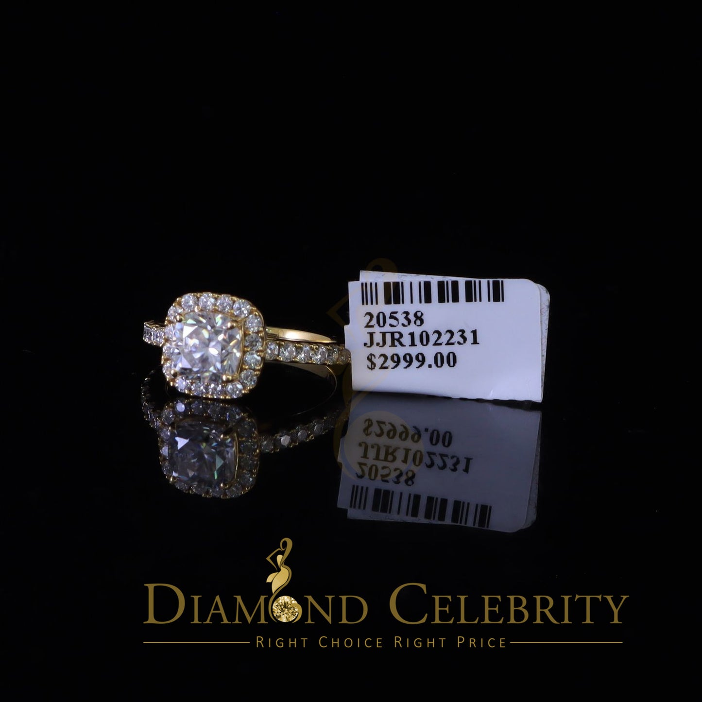 King Of Blings  10K Yellow Gold 2.50CT 'VVS' 'FL' D clr Moissonite Womens Cushion Cut Ring S/7