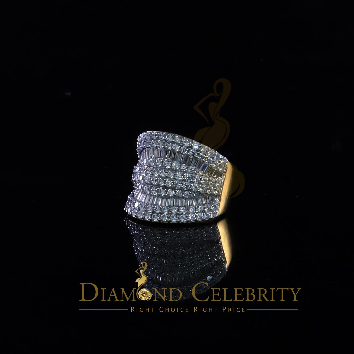 DiamondCelebritees 7.75ct Round/Baguette Cubic Zirconia Cocktail Yellow Sterling Silver Ring Size 7