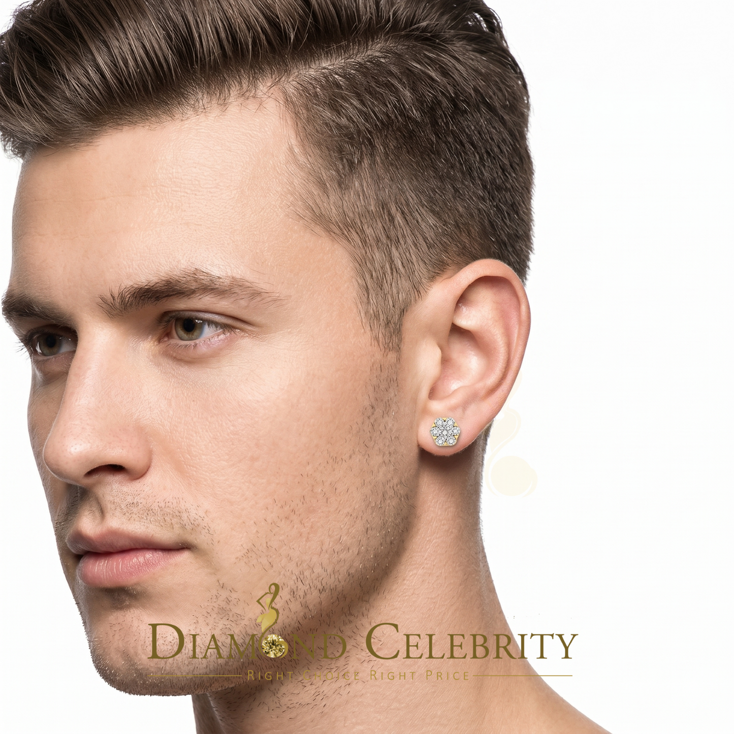 DiamondCelebritees  925 Yellow Silver 0.76ct Cubic Zirconia Women's & Men's Hip Hop Flower Earrings