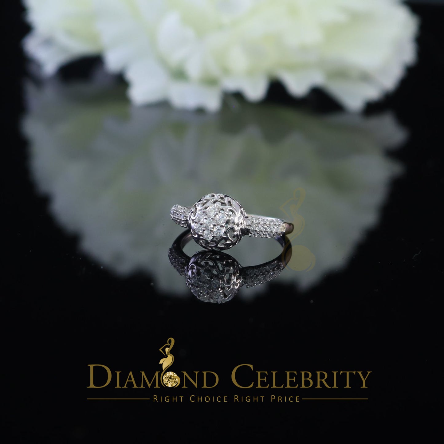 DiamondCelebritees Cubic Zirconia 925 Sterling White Silver Round Engagement Women's Ring Size 7