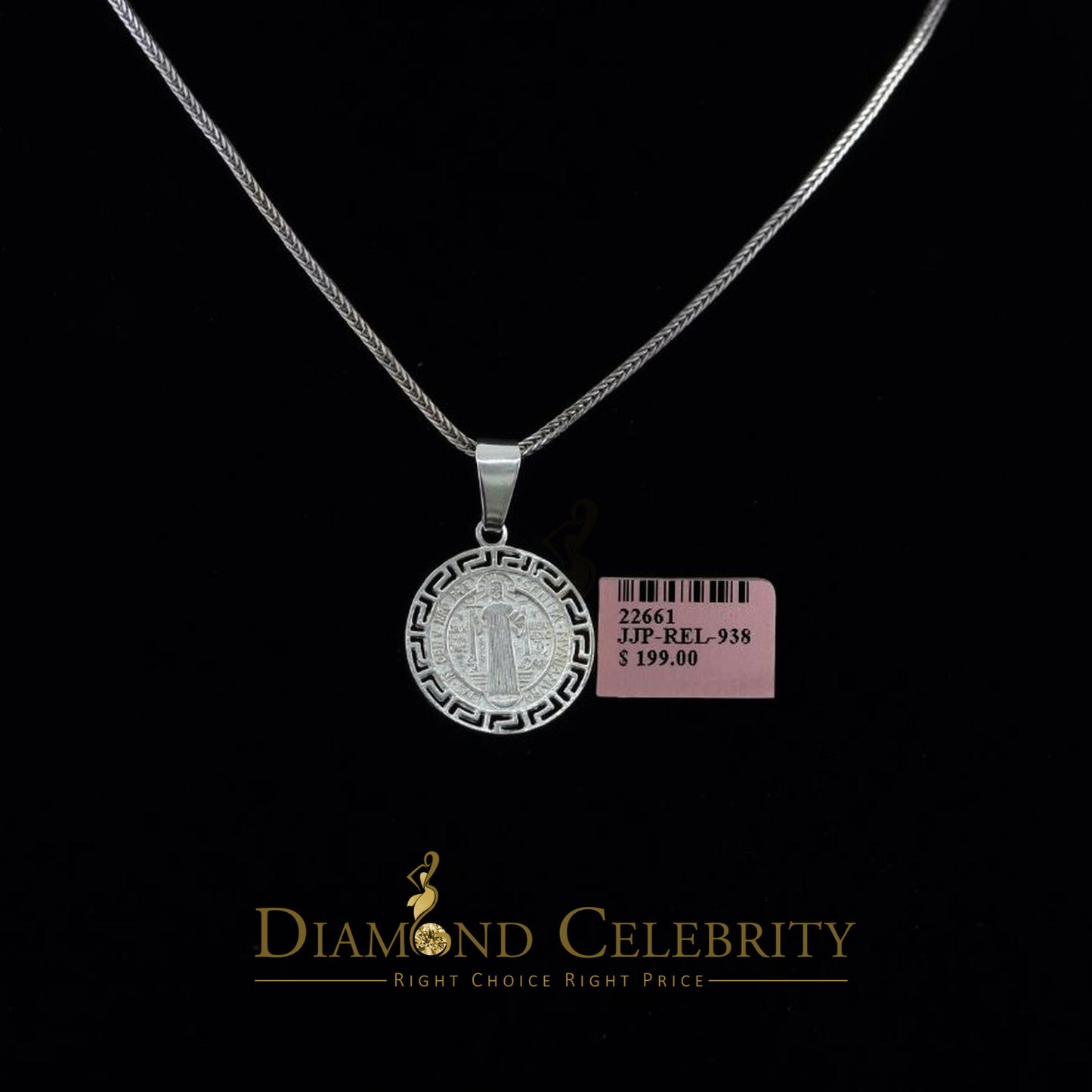DiamondCelebritees 925 Sterling Silver Double Side Benedict Men's/Women's Pendant White Religious