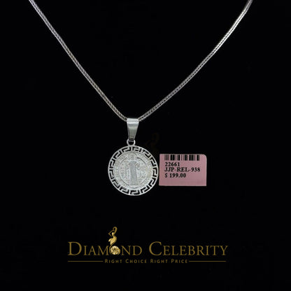 DiamondCelebritees 925 Sterling Silver Double Side Benedict Men's/Women's Pendant White Religious