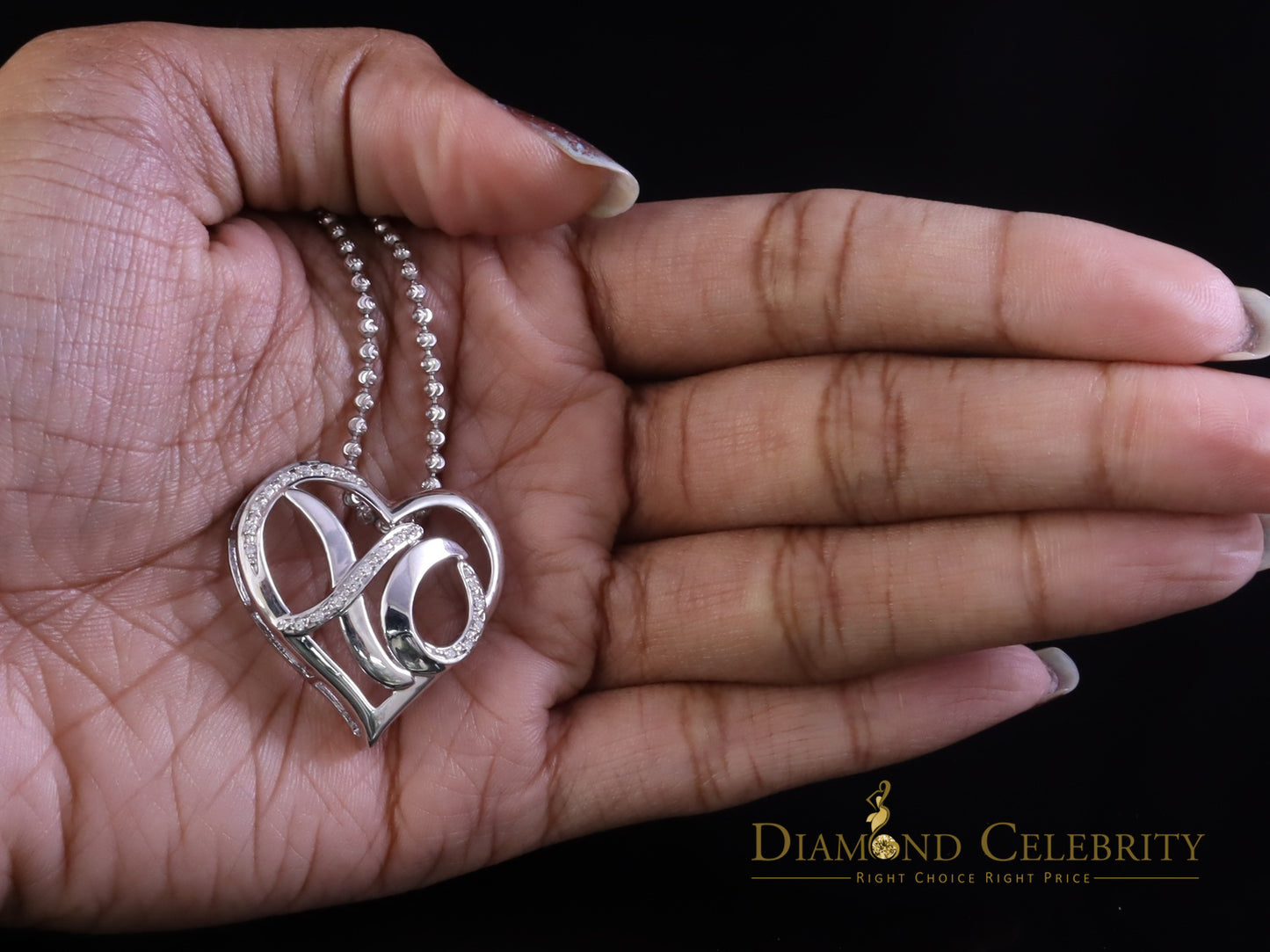 DiamondCelebritees White 925 Sterling Silver Heart and XO Shape Pendant 0.21ct Cubic Zirconioa