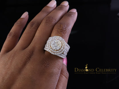 DiamondCelebritees 4.00ct VVS D Round Cluster Stone Yellow Silver Moissanite For Men's Rings SZ 8