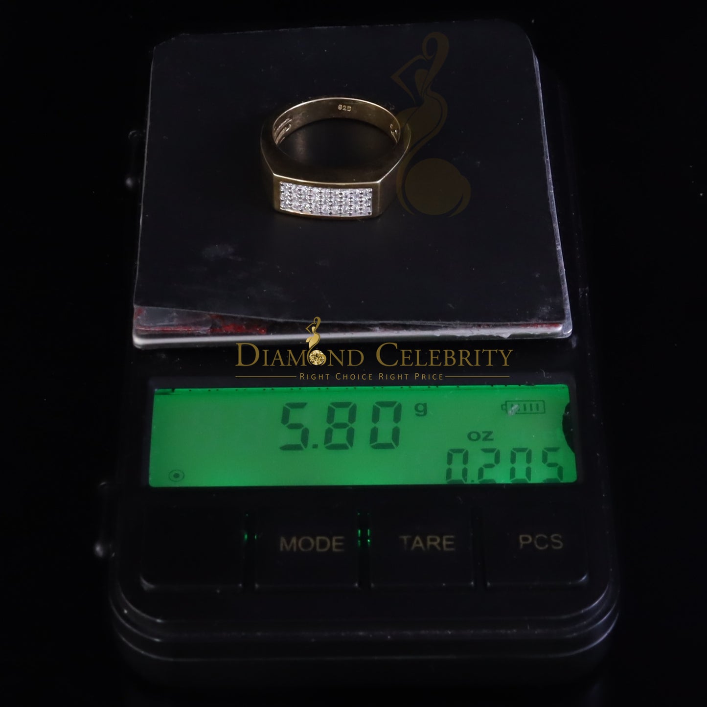 DiamondCelebritees Sterling Mens 0.81ct Yellow Cubic Zirconia Silver Rectangle Fashion Ring Size 9