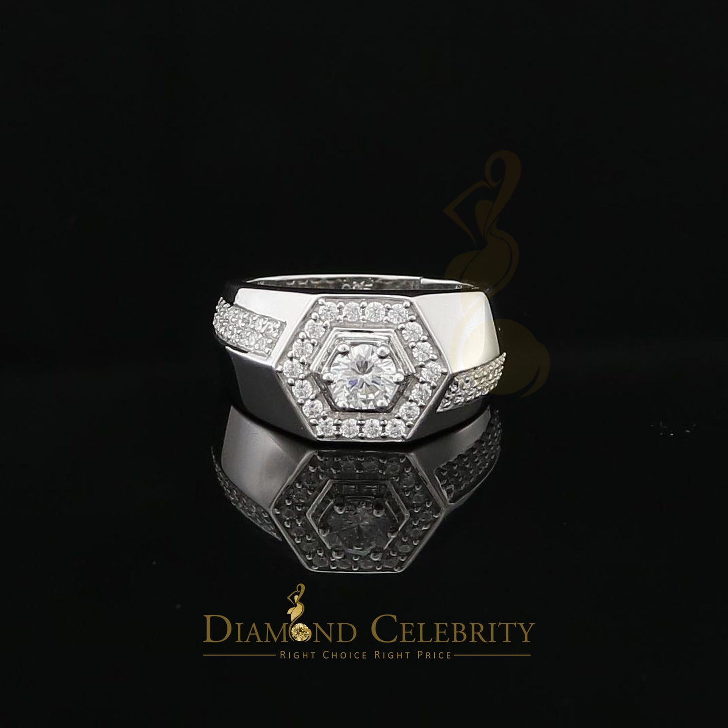 DiamondCelebritees 925 White Sterling Silver Cubic Zirconia 2.44ct Men Adjustable Ring Size 8 to 10