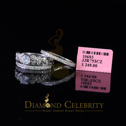 DiamondCelebritees 2.25ct Cubic Zirconia White 925 Sterling Silver Women 3PC Wedding Rings SZ 7