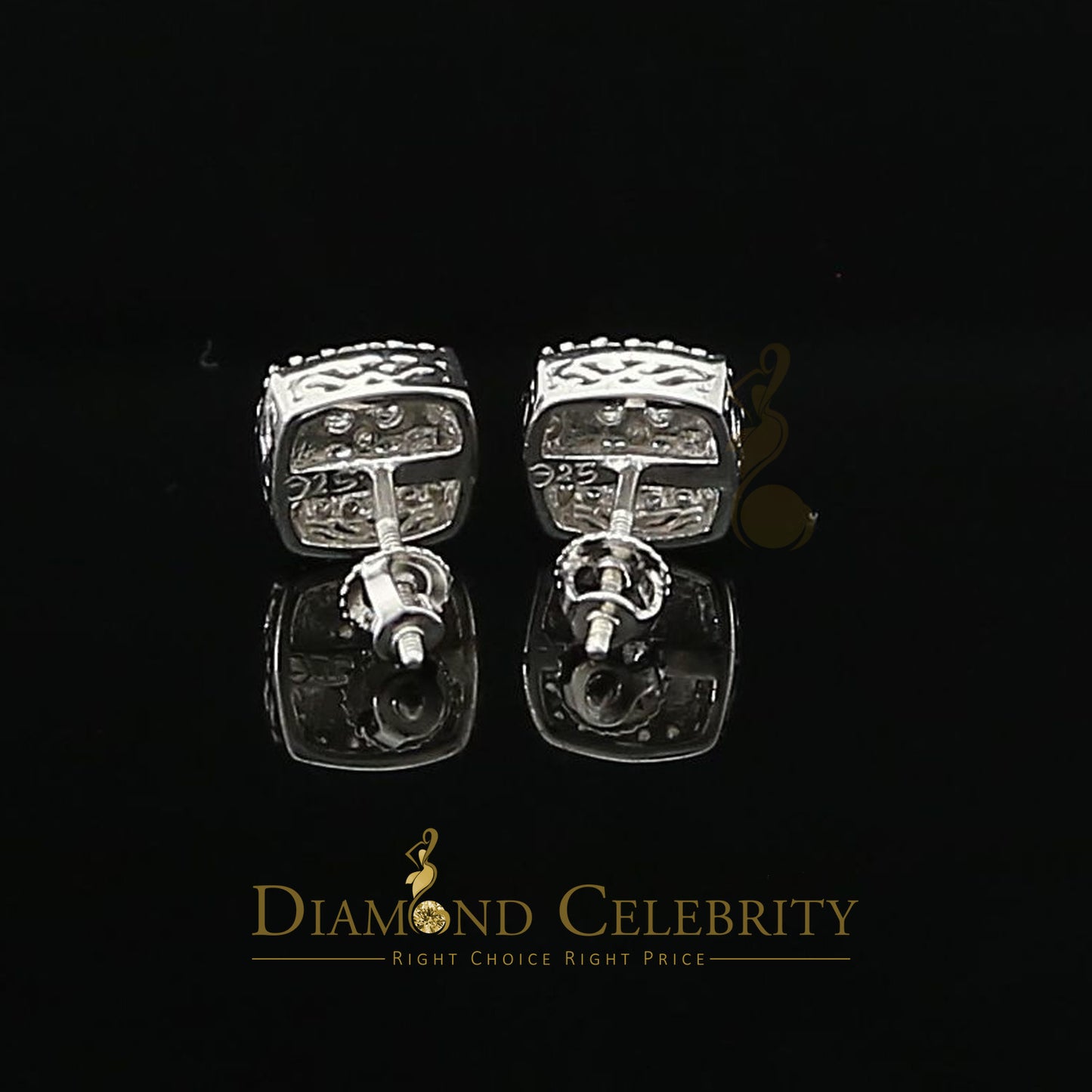 DiamondCelebritees  925 White Sterling Silver 0.85 ct Cubic Zirconia Women's Hip Hop Square Earrings