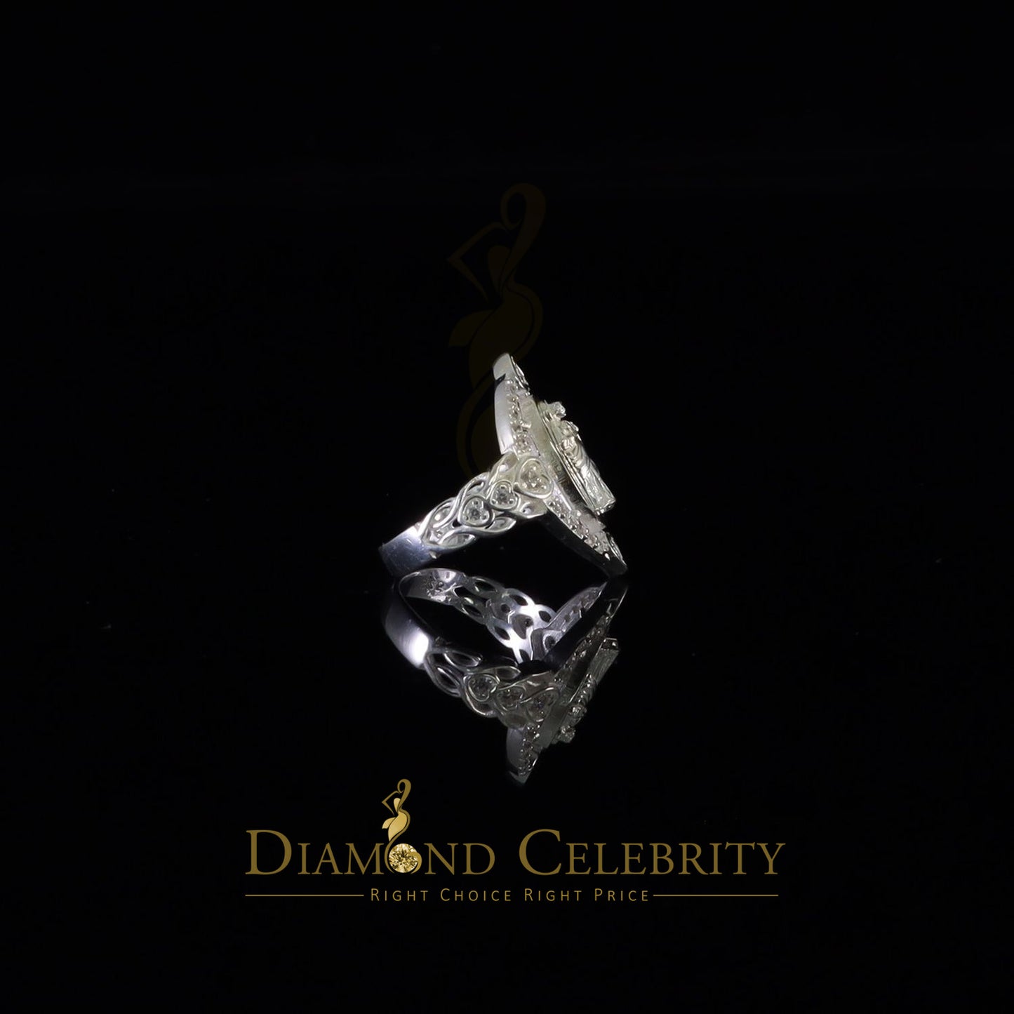 DiamondCelebritees White 925 Silver Saint Jude Thaddeus CZ Women's Medallion Religious Ring SZ 6