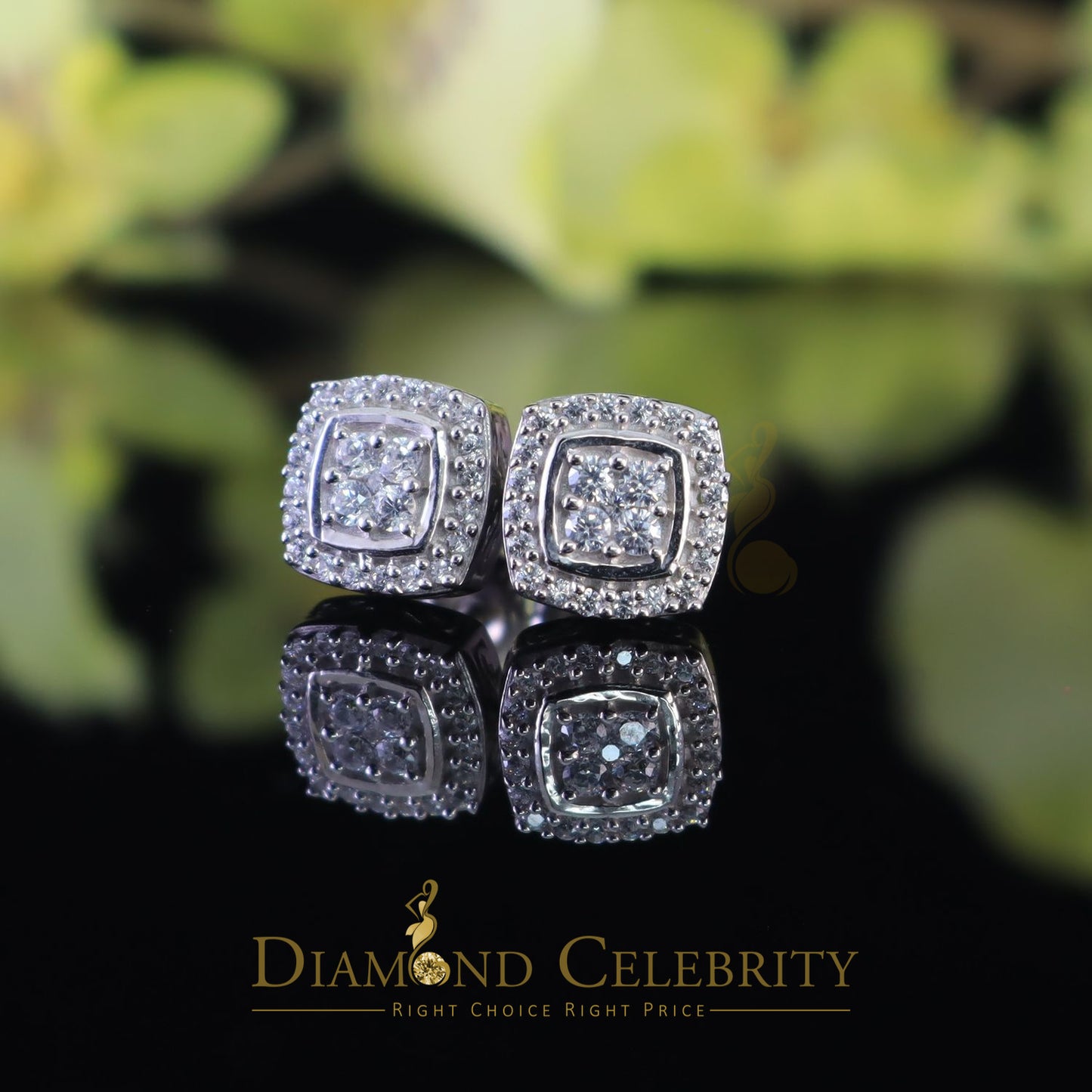 DiamondCelebritees  925 White Sterling Silver 0.85 ct Cubic Zirconia Women's Hip Hop Square Earrings