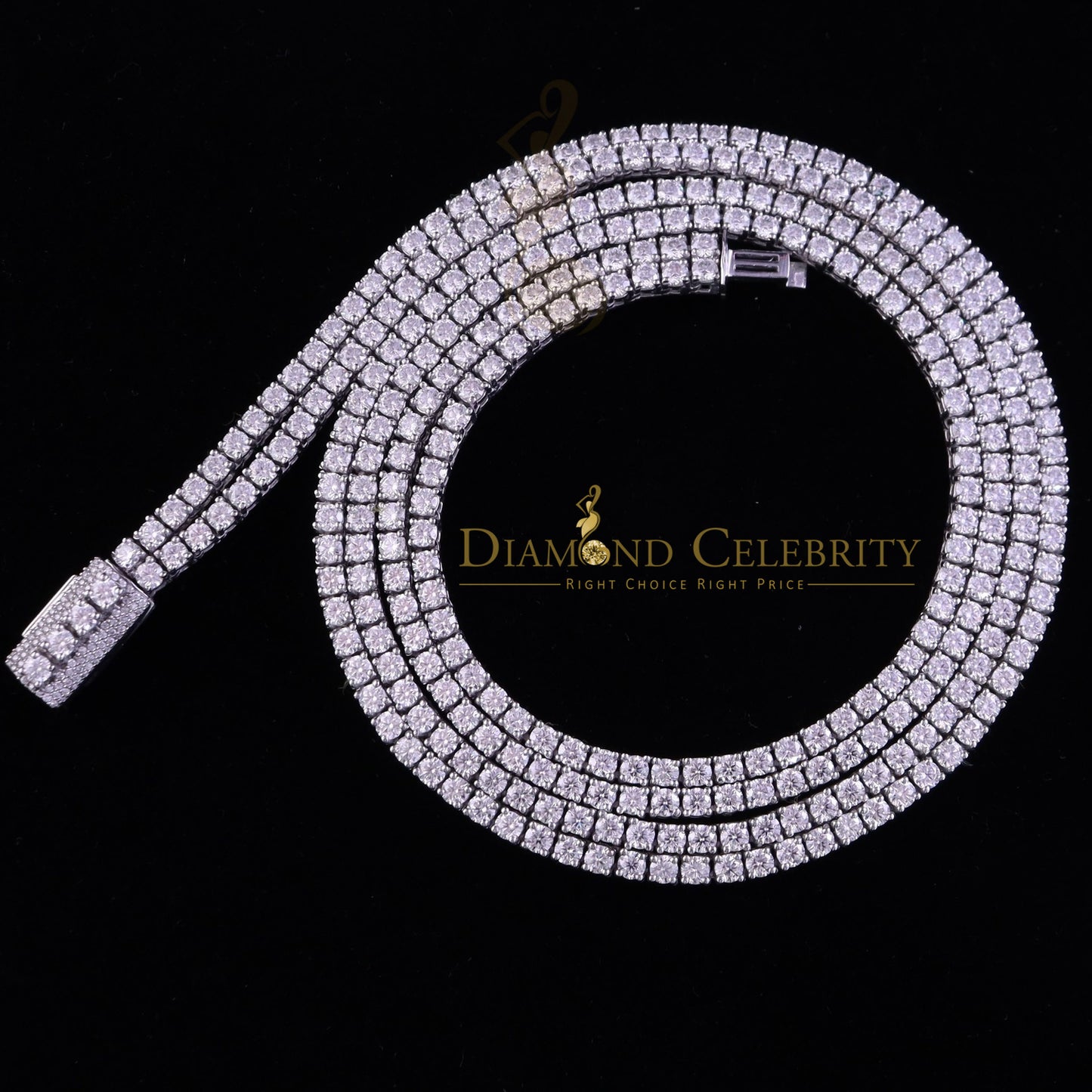 DiamondCelebritees Tennis Men's Necklace 925 Silver White 40ct Moissanite size 22inch & Width 3mm