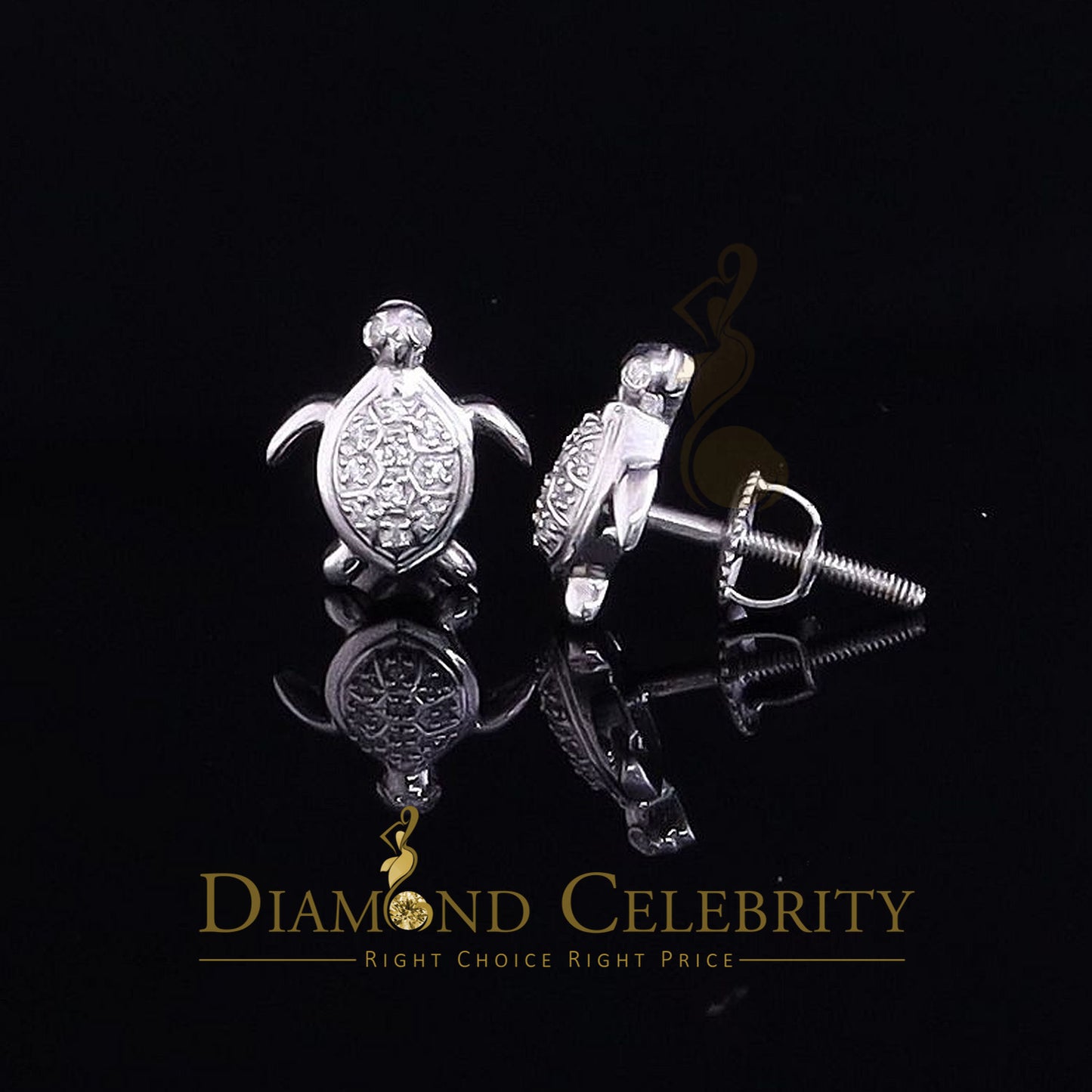 DiamondCelebritees  Women's 0.14ct Cubic Zirconia Turtle Stud Earrings White 925 Sterling Silver