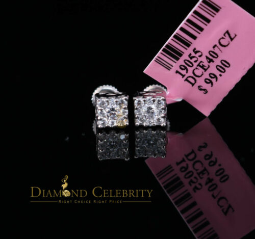 DiamondCelebritees  Hip Hop 925 White Silver Screw Back 0.6ct Cubic Zirconia Women's Square Earrings