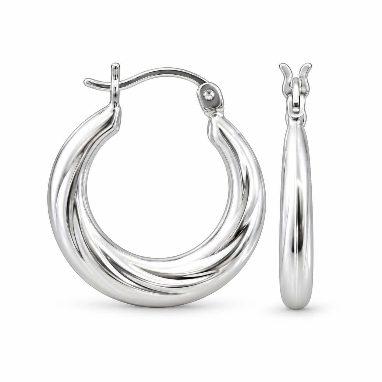 925 Sterling Silver Polished Multi-Row Twisted Rope Pattern 15mm Hoop Earring