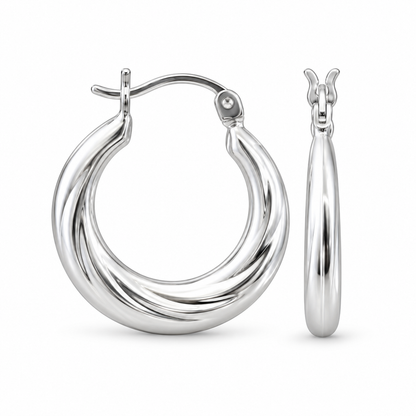 925 Sterling Silver Polished Multi-Row Twisted Rope Pattern 15mm Hoop Earring