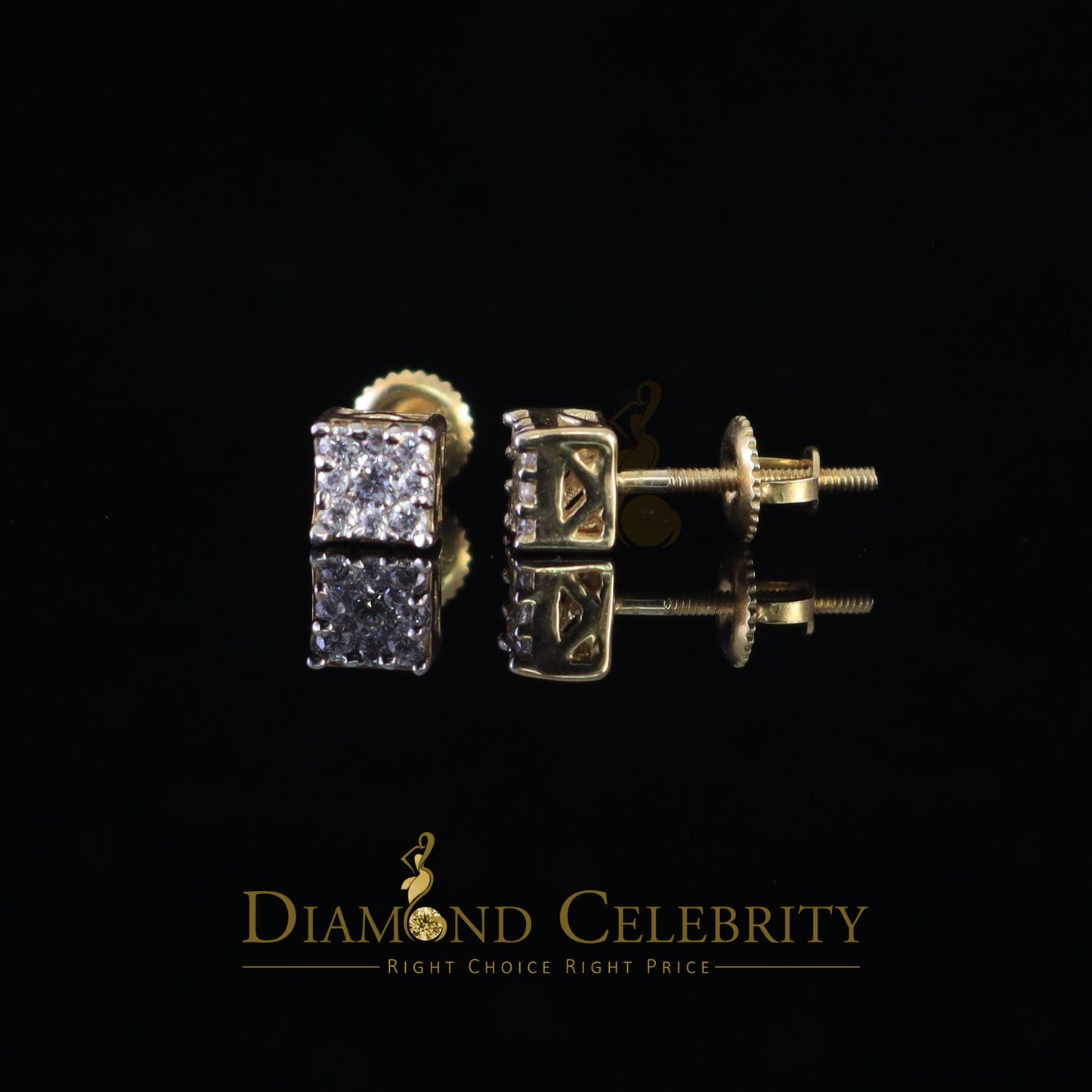DiamondCelebritees  0.55ct Cubic Zirconia Hip Hop 925 Yellow Silver Women's & Men's Square Earrings