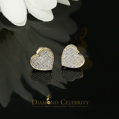 DiamondCelebritees 925 Sterling Silver 0.10ct Diamond Heart Earrings For Women Yellow Stud For Men