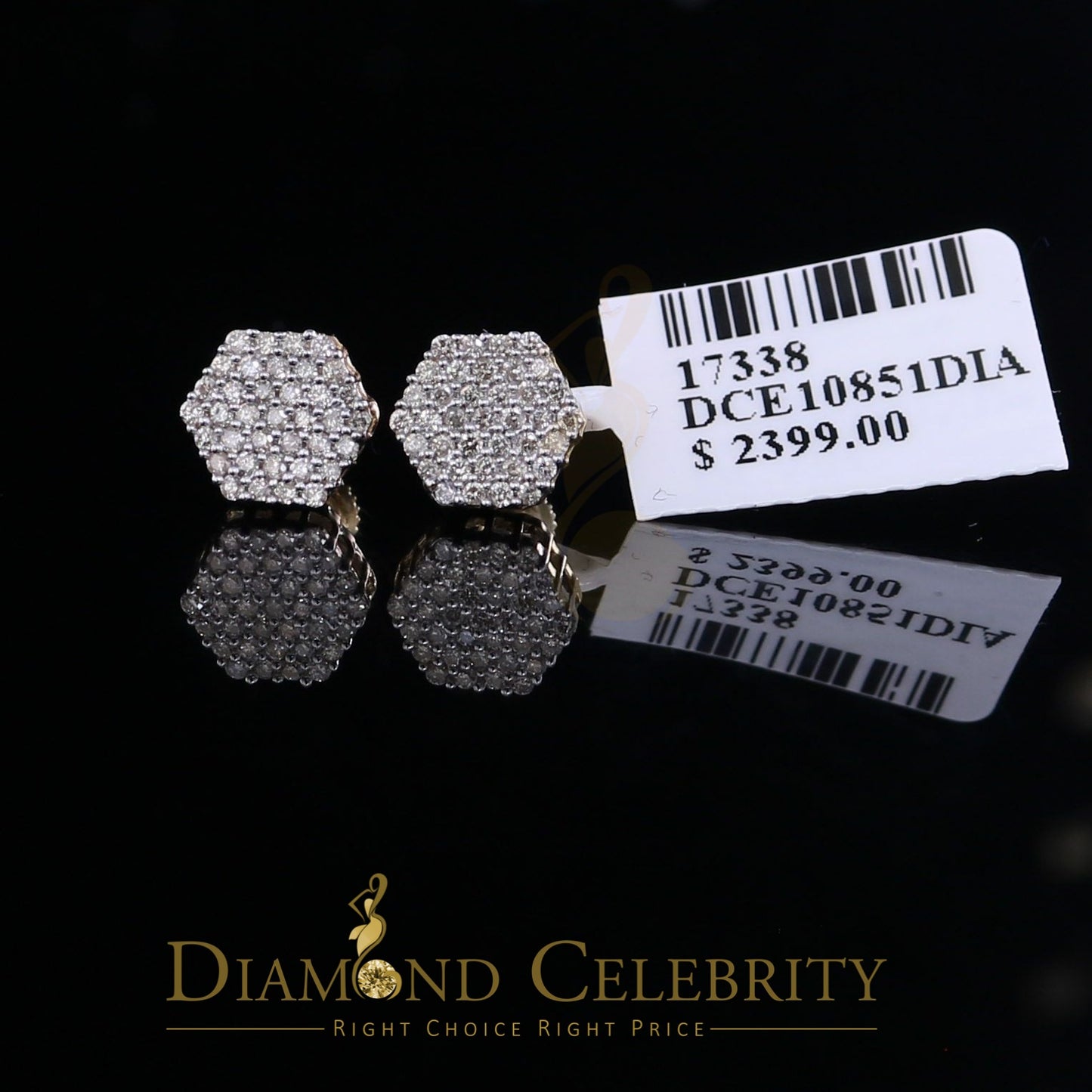 DiamondCelebritees Real Diamond 0.50CT 10K Real Yellow Gold Men's/Women's Stud Round Earring