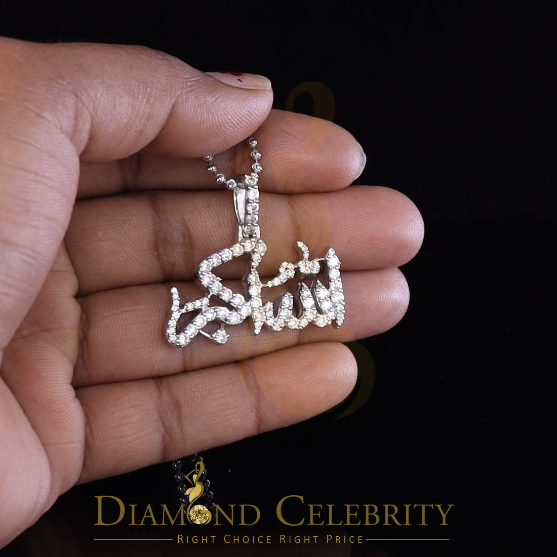 DiamondCelebritees White 925 Sterling Silver with allah-hu-Akbar Pendant 5.70ct Cubic Zirconia
