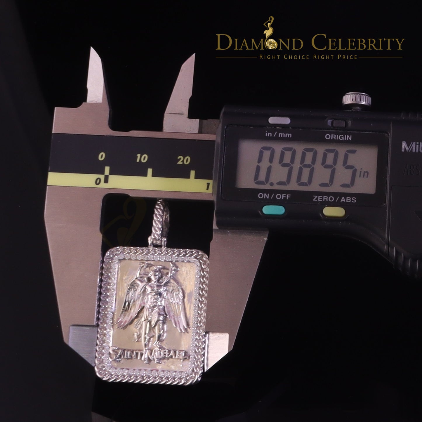 DiamondCelebritees Men's 925 Silver 0.66ct CZ Square SAINT MICHEAL White 1.00 inch 3D Pendant