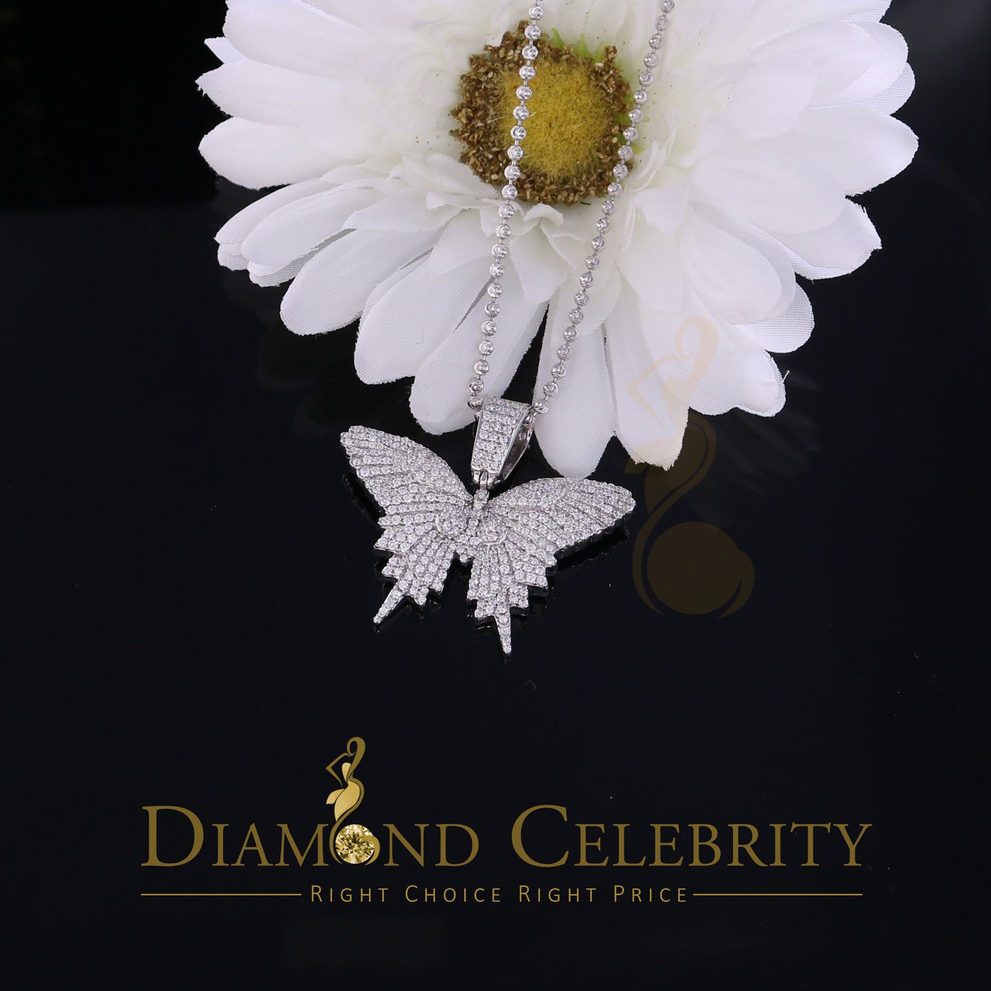 DiamondCelebritees White 925 Sterling Silver Butterfly Shape Pendant with 3.36ct Cubic Zirconia