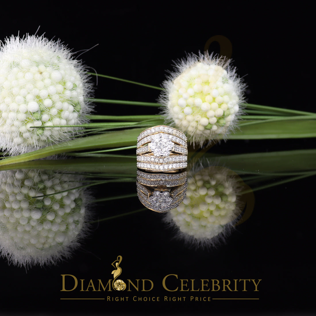 DiamondCelebritees Women's 6.00ct. Cubic Zirconia 925 Yellow Sterling Silver Floral Ring Size 8