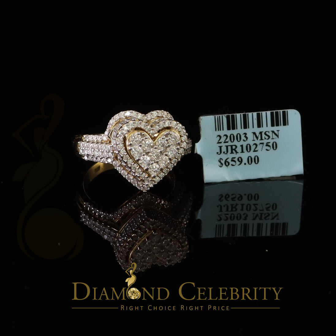 DiamondCelebritees 925 Silver Yellow 2.50CT Women's VVS 'D' Moissanite 3D Double Heart Ring Size7