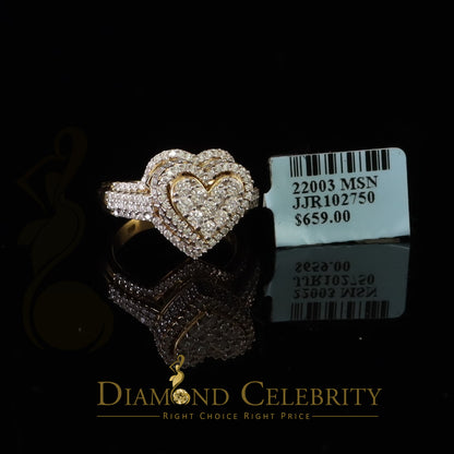 DiamondCelebritees 925 Silver Yellow 2.50CT Women's VVS 'D' Moissanite 3D Double Heart Ring Size7