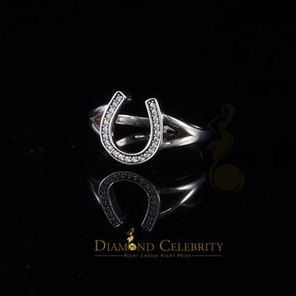 DiamondCelebritees Sterling 0.25ct Cubic Zirconia White Silver Horseshoe Womens / Men's Ring Size 8