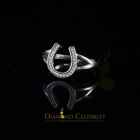 DiamondCelebritees Sterling 0.25ct Cubic Zirconia White Silver Horseshoe Womens / Men's Ring Size 8