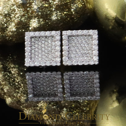 Diamondcelebritees 1.00ct White 925 Silver VVS 'D' Moissanite Square Stud Earring Men's/Womens