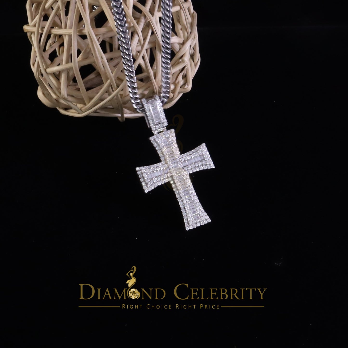 Diamondcelebritees  925 White Sterling Silver 2.25ct VVS D Clr. Moissanite Cross Pendant for Women's