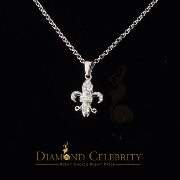 DiamondCelebritees Beautiful Sterling Silver Fleur De Lis White Pendant with 0.17ct Cubic Zirconia