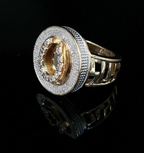 0.40 CT Real Diamond 925 Yellow Silver Mens Adjustable Ring From Size 10 to 12