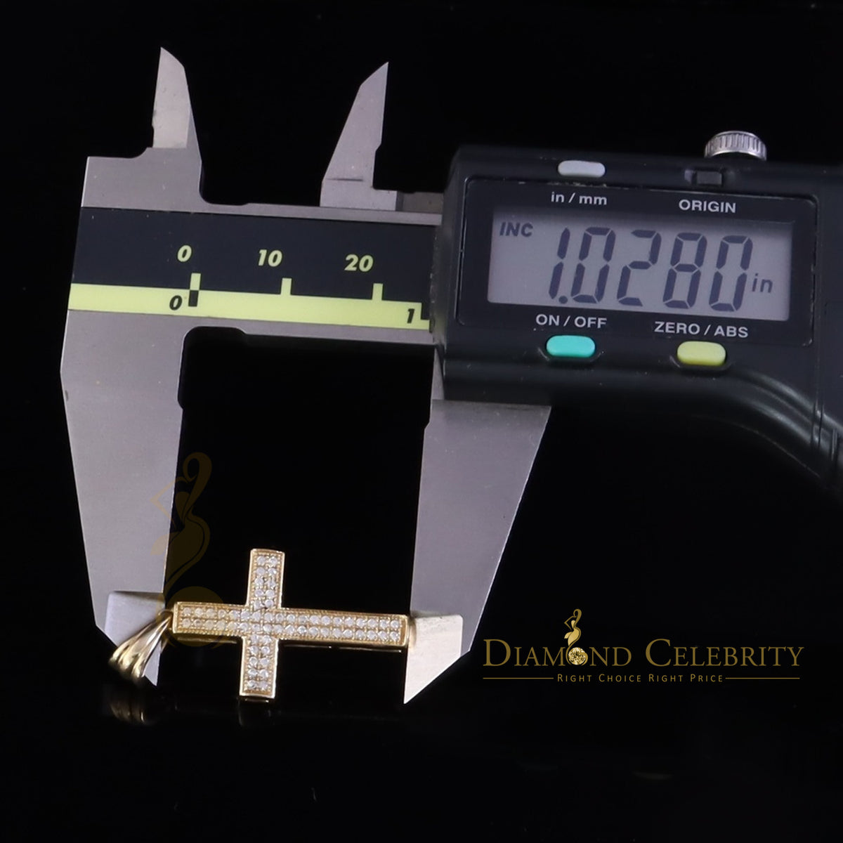 DiamondCelebritees Yellow 925 Sterling Silver CROSS Shape Pendant with 0.58ct Cubic Zirconia Stone