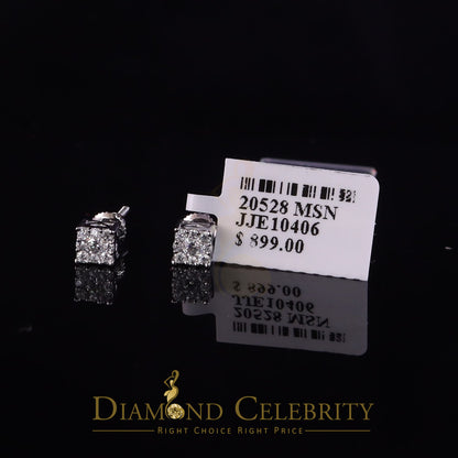 DiamondCelebritees 0.25ct VVS 'D' Color Real Moissanite Stud Square Earrings 10k Real White Gold